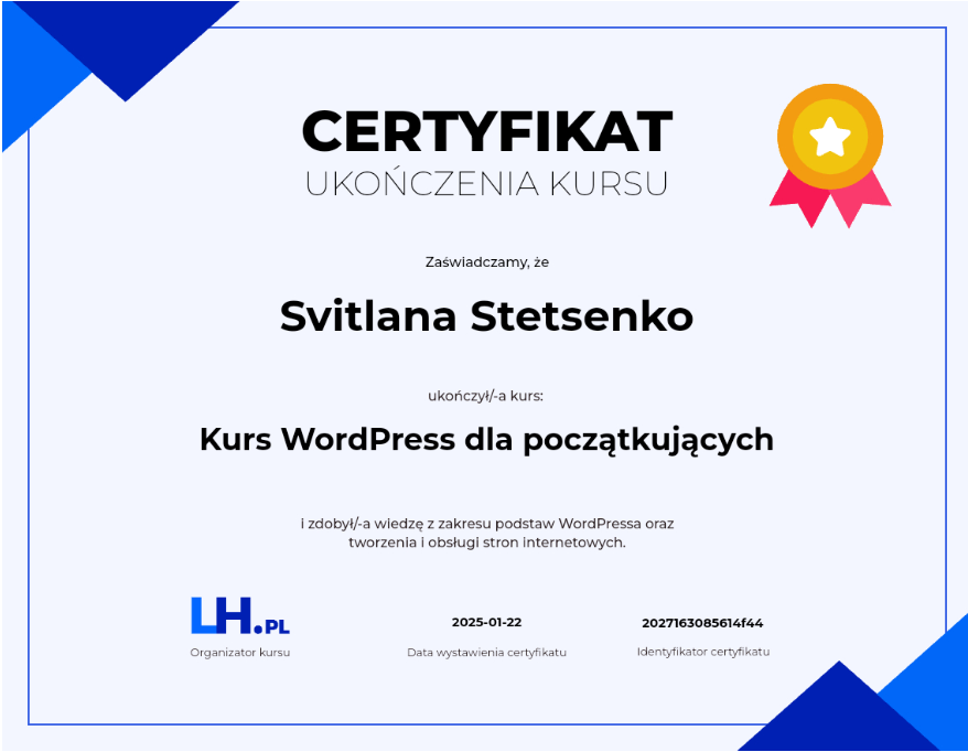 certyfikat od LH.pl