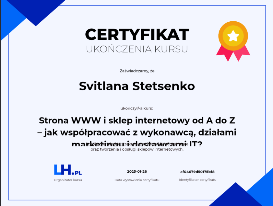 certyfikat od LH.pl